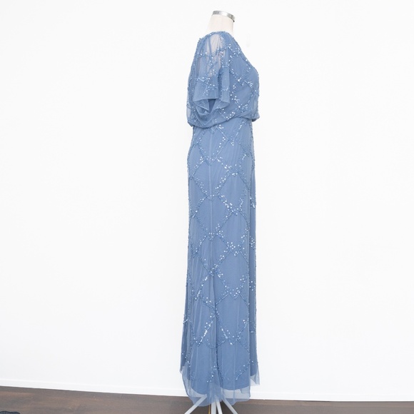 Adrianna Papell -  Beaded Blouson Gown With Flutter Sleeves - Picture 3 of 15